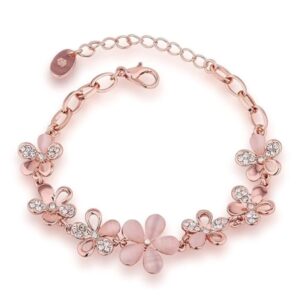 Okos Rose Gold Plated Pink Flowers Link Chain Adjustable Size