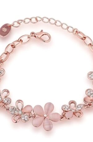 Okos Rose Gold Plated Pink Flowers Link Chain Adjustable Size