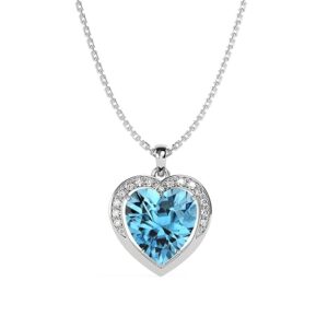Elegant heart-shaped blue topaz pendant necklace beautifully highlighted with sparkling diamonds – perfect for a timeless and romantic look.