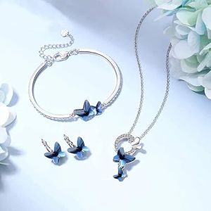 Stylish butterfly jewellery set with elegant blue crystal design for women.