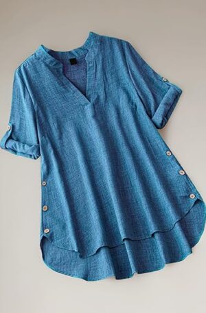 TADKEE Women's Linen Blend Solid Regular Fit Tunic Top