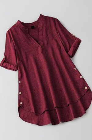 TADKEE Women's Linen Blend Solid Regular Fit Tunic Top | Kurti for Women